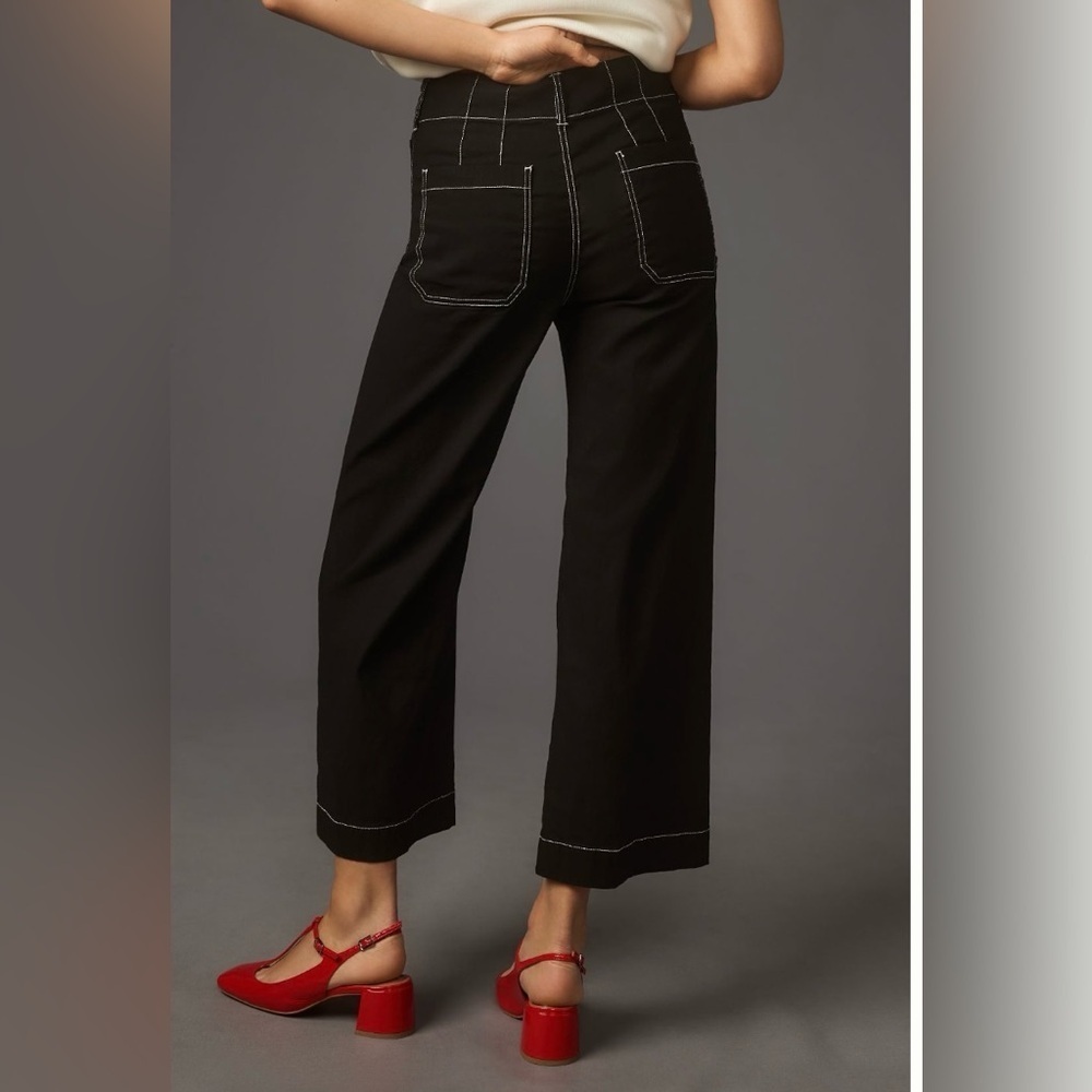 Anthropologie The Colette Contrast-Stitch Cropped Wide-Leg Pants Sz 29 READ NWT - Picture 5 of 16